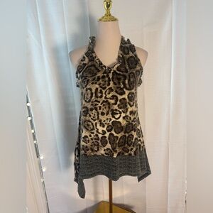 Méchant Leopard Print Halter Tunic Top Medium Boho Animal Print